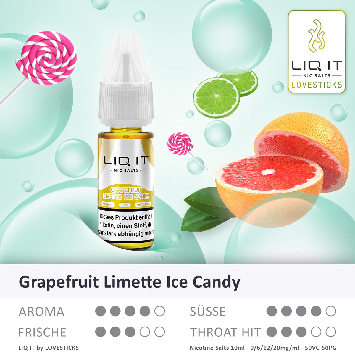 LIQ IT Grapefruit Limette Ice Candy 10 ml Nikotinsalz Liquid