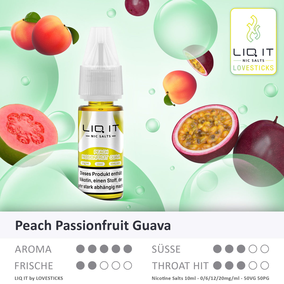 LIQ IT Peach Passionfruit Guava 10 ml Nikotinsalz Liquid